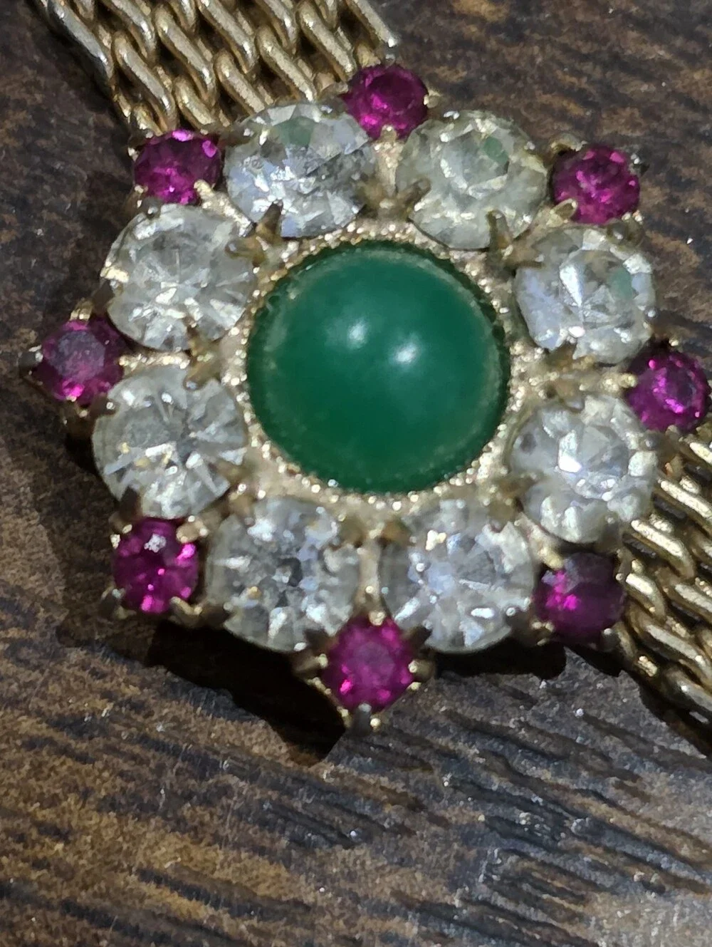 Vintage Attributed Juliana D&E Studio Girl Mesh Choker Green Cabochon 18